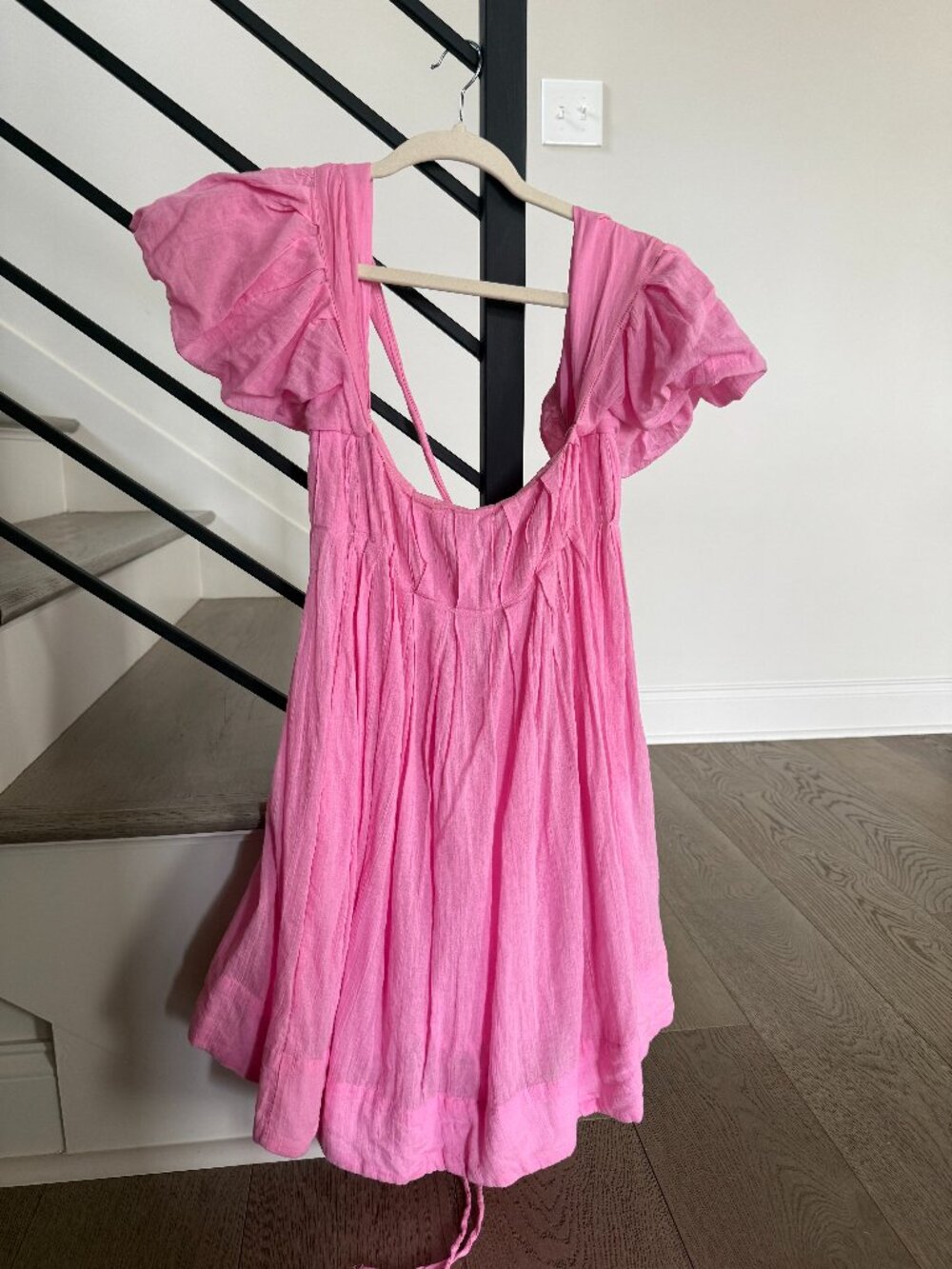 We The Free Hot Pink Minidress with puff sleeves and tie back size small